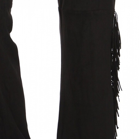 NWT RYU faux suede Hippie boho fringe pant black size Large - Picture 3 of 8